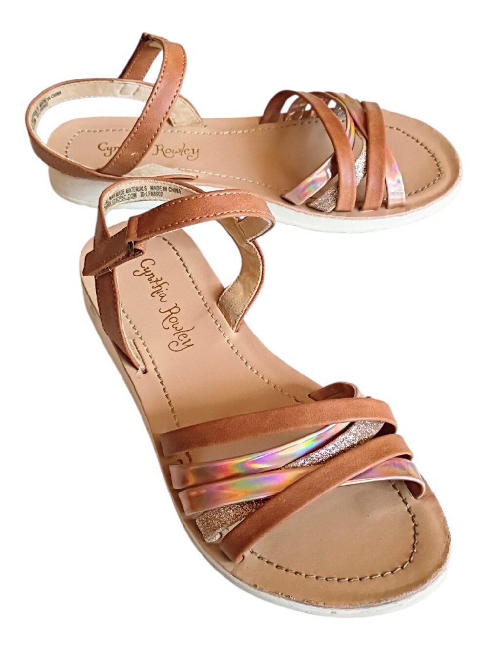 CYNTHIA ROWLEY Sandals Brown Silver Strappy Sz 5